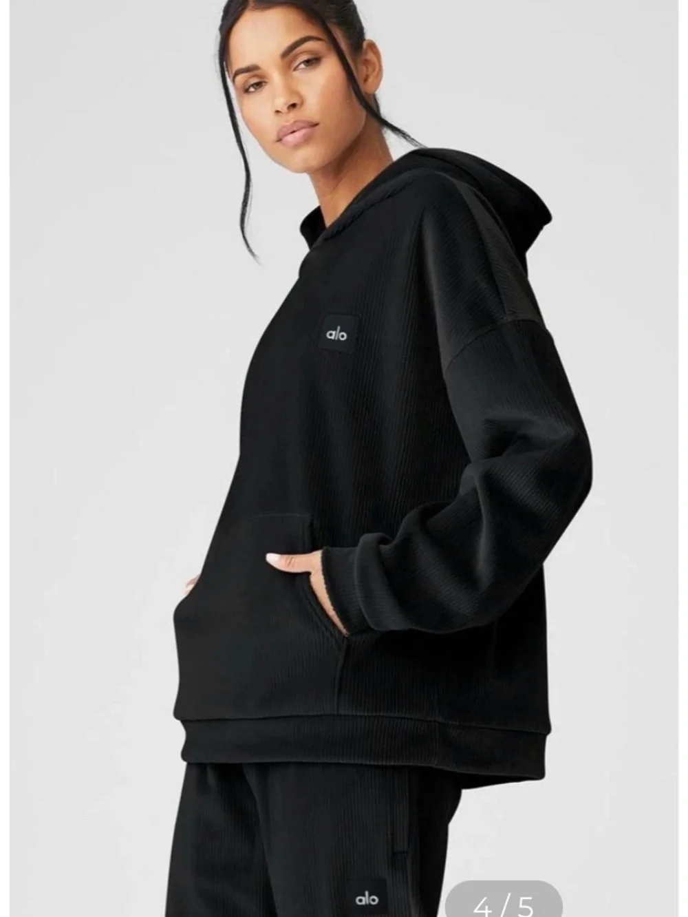Alo Yoga Velour Baller Hoodie black, ribbed velour oversized sweatshirt  XXS